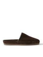 Mulo - Fleece-Lined Suede Slippers - Brown