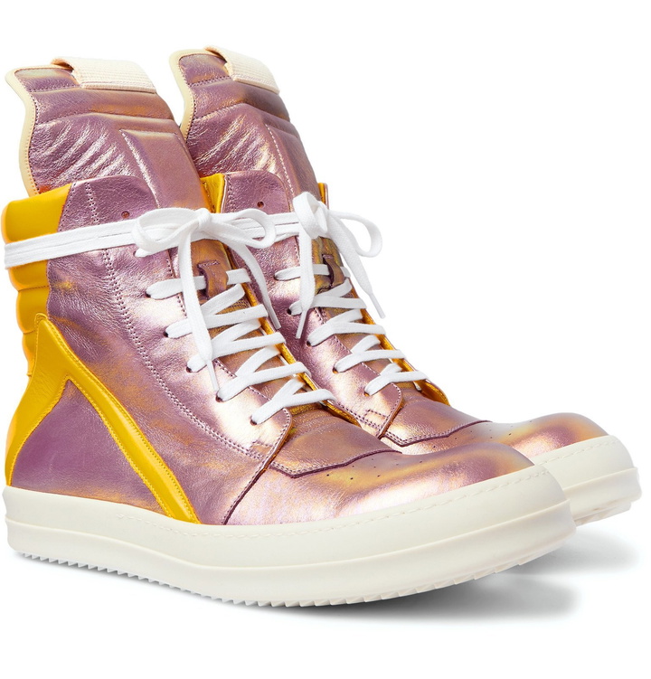 Photo: Rick Owens - Geobasket Two-Tone Metallic Leather High-Top Sneakers - Pink