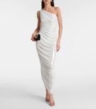 Norma Kamali Diana one-shoulder ruched lamé gown