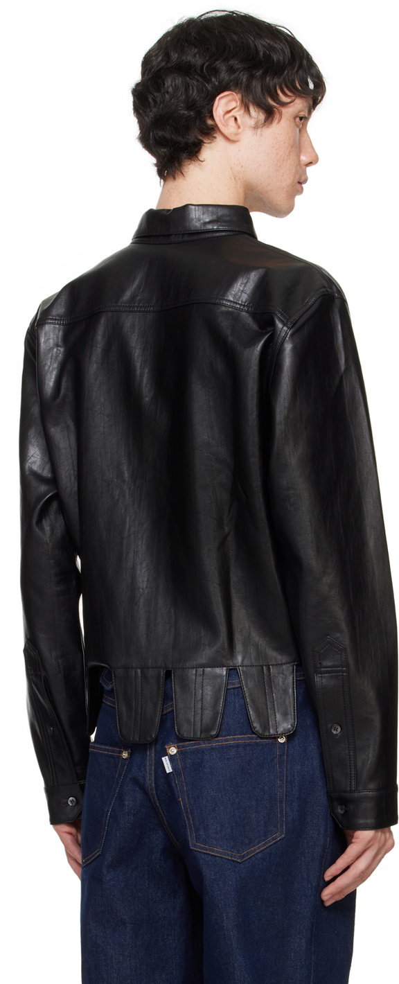 Juntae Kim Black Square Petal Corset Faux-Leather Shirt