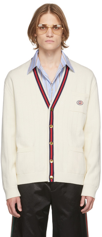 Photo: Gucci Off-White Cotton Web Cardigan