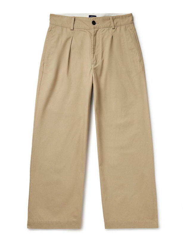 Photo: Noah - Wide-Leg Pleated Cotton-Twill Trousers - Neutrals