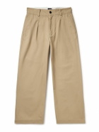 Noah - Wide-Leg Pleated Cotton-Twill Trousers - Neutrals
