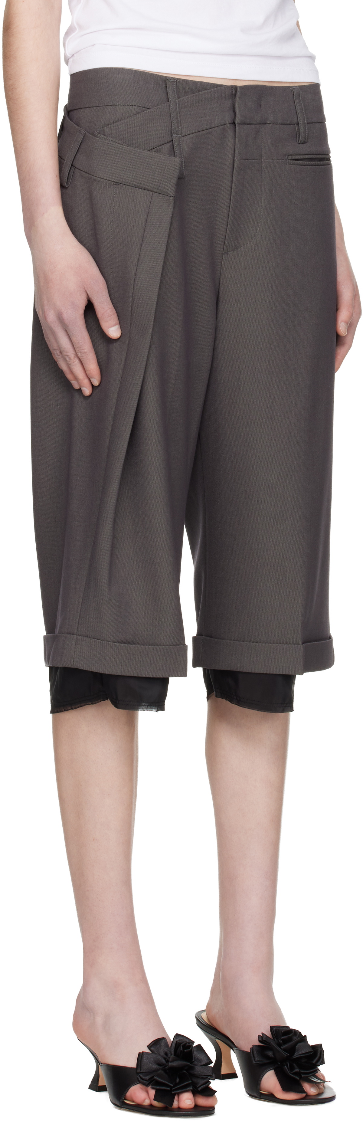 OPEN YY Gray Wrap Over Shorts