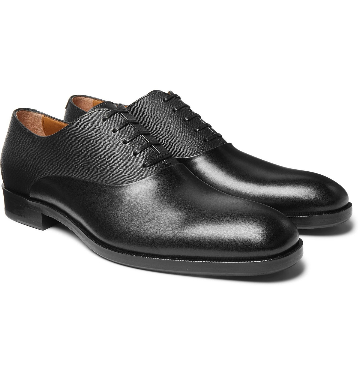 HUGO - Patent-leather Oxford shoes with stacked logo