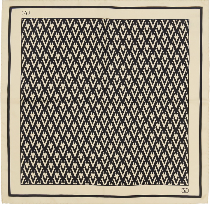 Photo: Valentino Garavani Beige & Black 'Toute La V' Silk Scarf