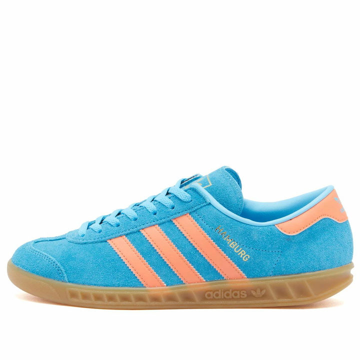 Photo: Adidas Hamburg W in Sky Rush/Semi Coral/Gold Metallic