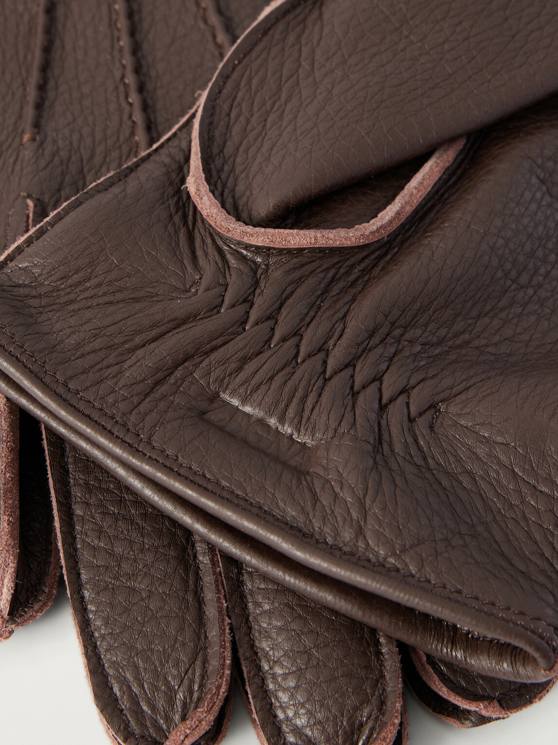 Zegna - Logo-Embossed Full-Grain Leather Gloves - Brown
