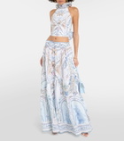 Camilla Embellished floral halterneck linen top