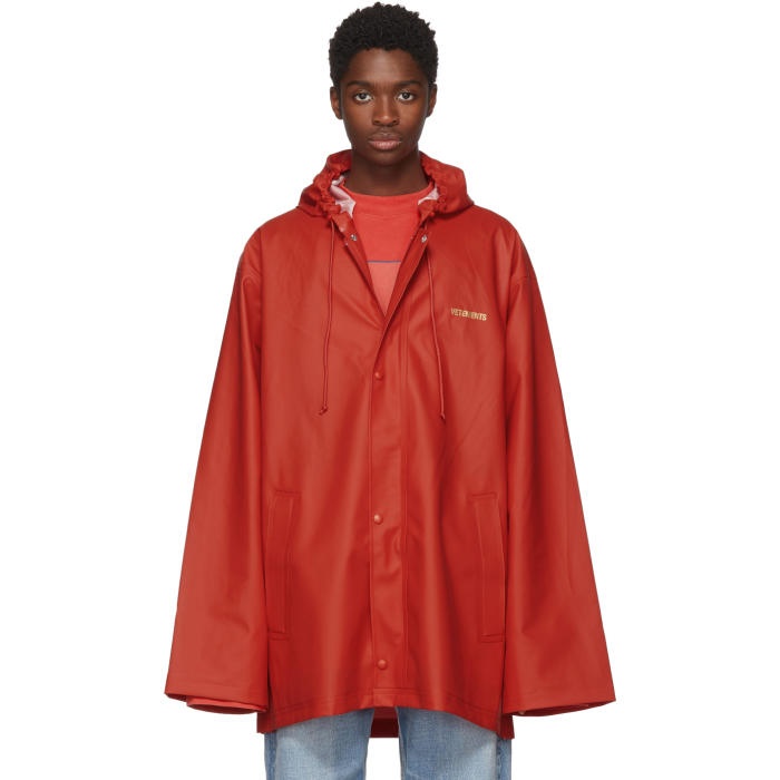 Photo: Vetements Red Short Logo Rain Coat