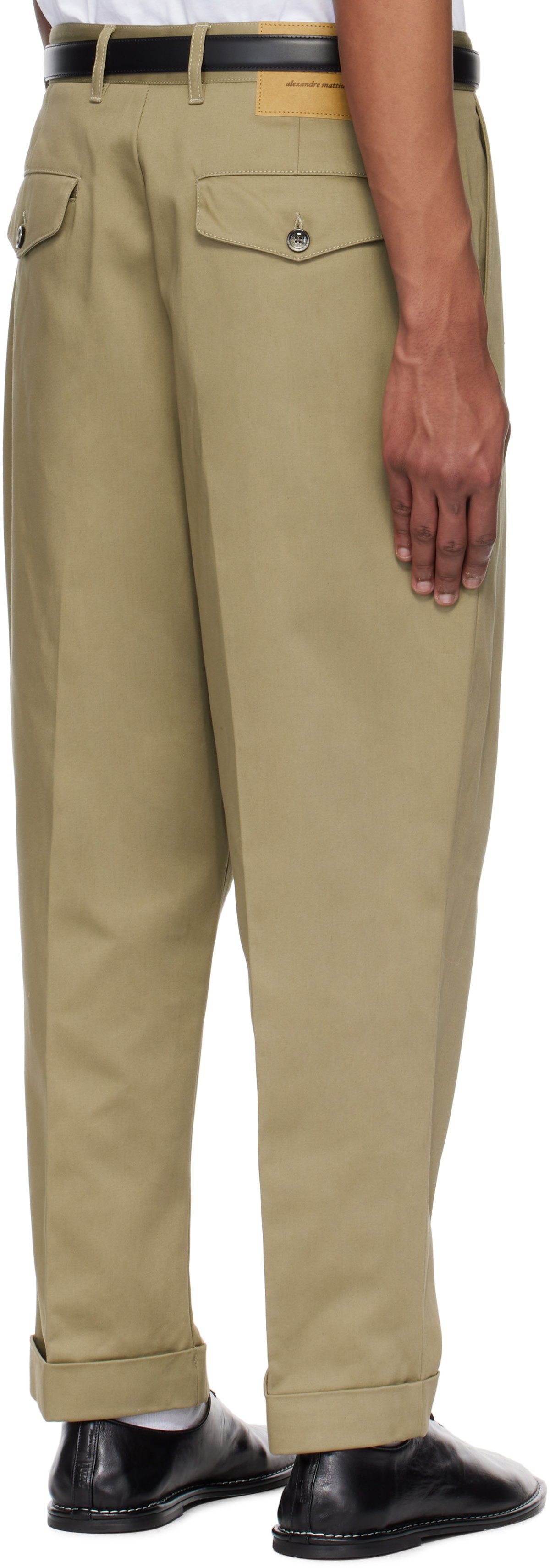 AMI Paris Khaki Cotton Carrot Oversized Trousers