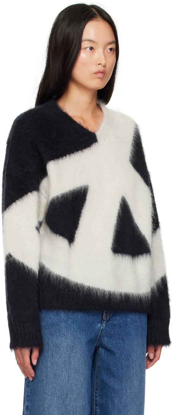 Moschino Black & Off-White Brushed Mohair Peace Sweater