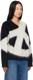 Moschino Black & Off-White Brushed Mohair Peace Sweater