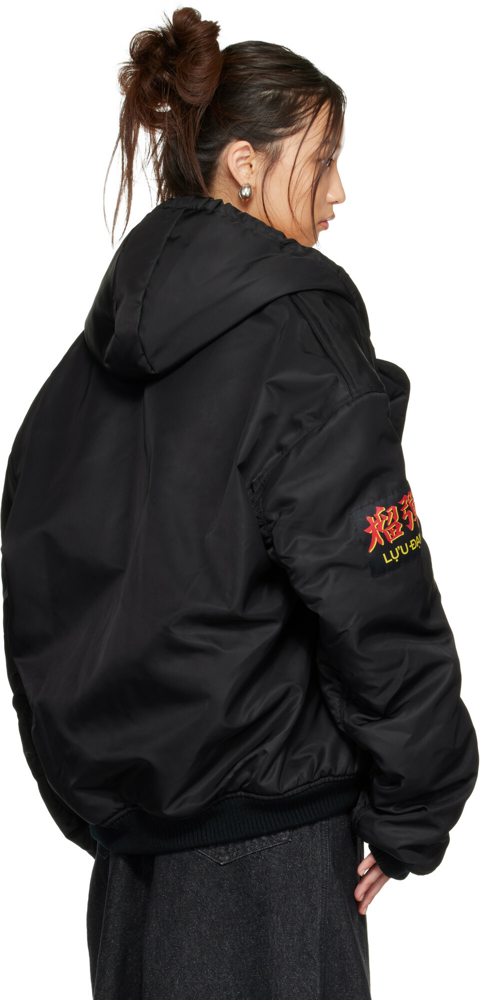 LU'U DAN Black Distorted MA1 Bomber Jacket