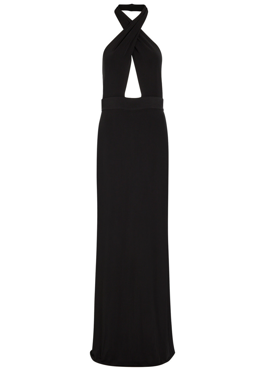 Nili Lotan Lita Halterneck Stretch-jersey Gown Black