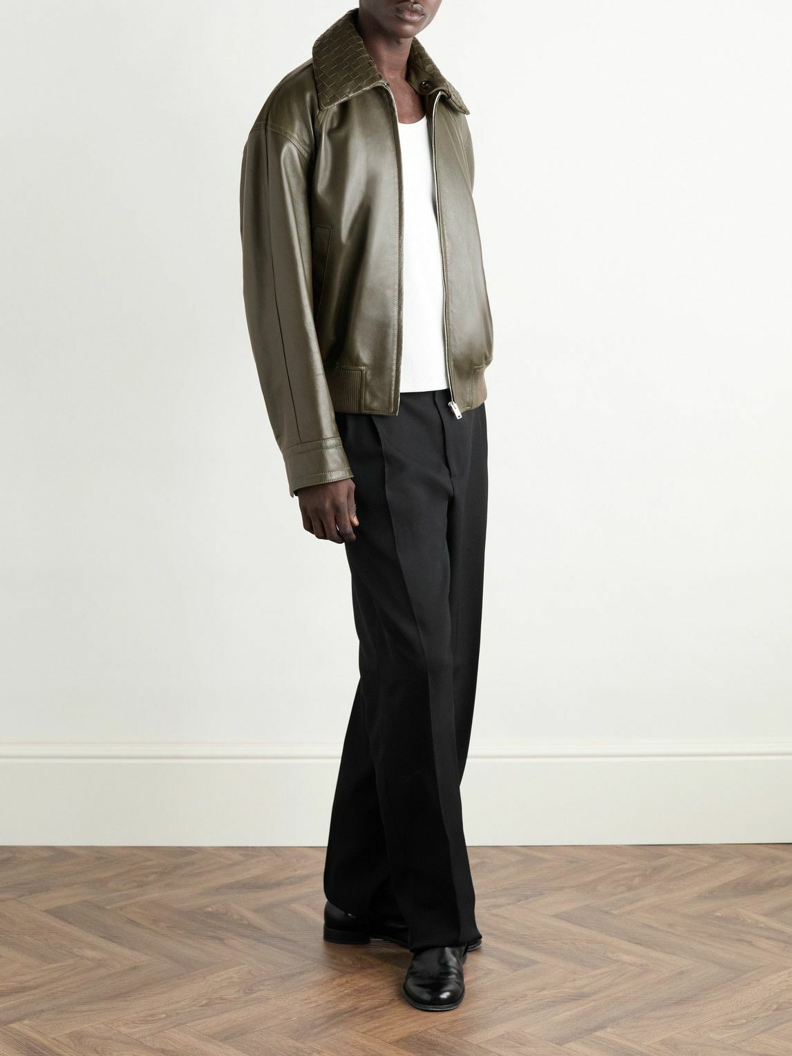 Bottega Veneta - Intrecciato-Trimmed Leather Blouson Jacket