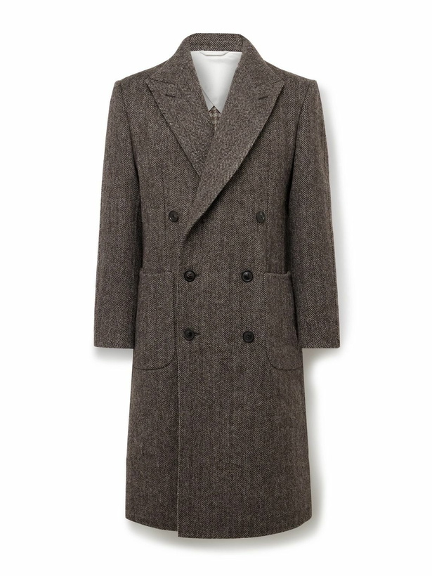 Photo: Purdey - Town and Country Slim-Fit Double-Breasted Herringbone Wool Coat - Brown