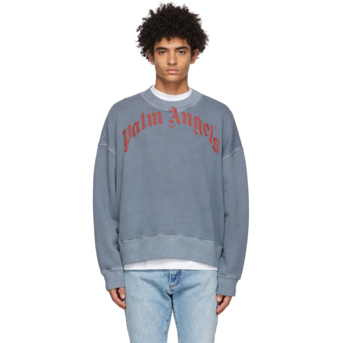 Photo: Palm Angels Navy Curved Logo Sweatshirt