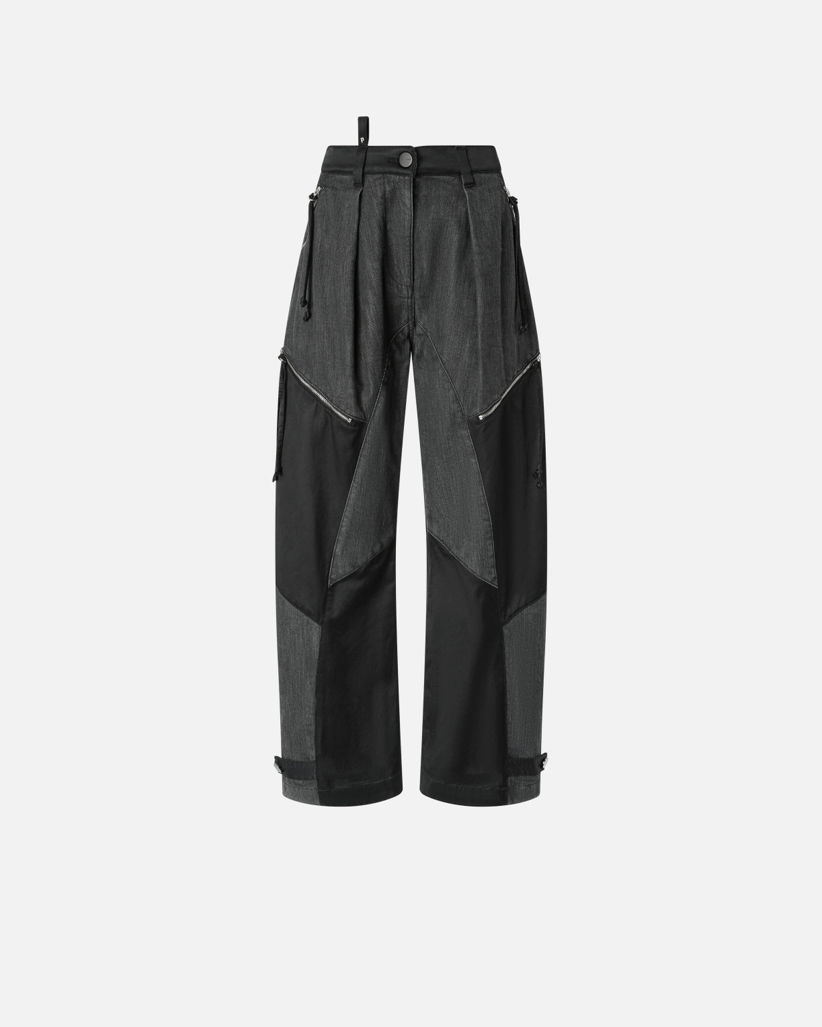 Pinko P Pants In Black Denim And Satin With Zip Limo Black