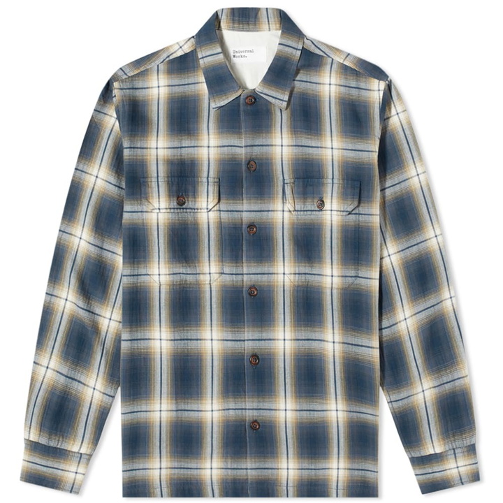 Photo: Universal Works Men's Shadow Check Utility Shirt in Navy