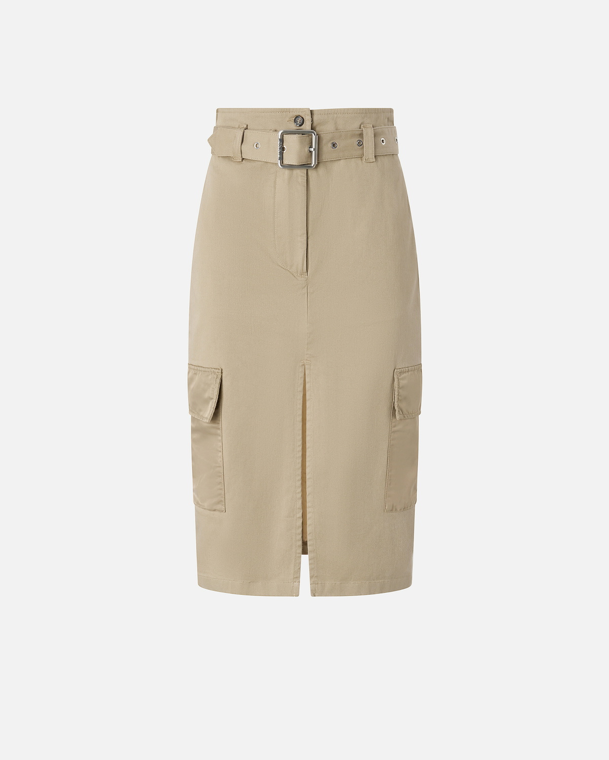 Pinko Knee Length Cargo Skirt With Belt Lead Grey