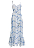 Lisa Marie Fernandez Checked Ruffled Linen-blend Maxi Dress Blue And White