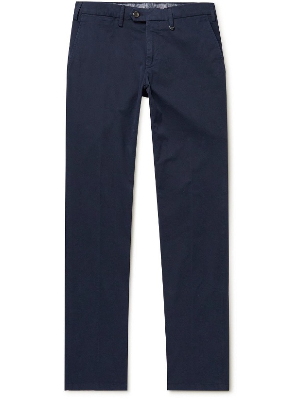 Photo: Canali - Straight-Leg Garment-Dyed Stretch-Cotton Twill Trousers - Blue