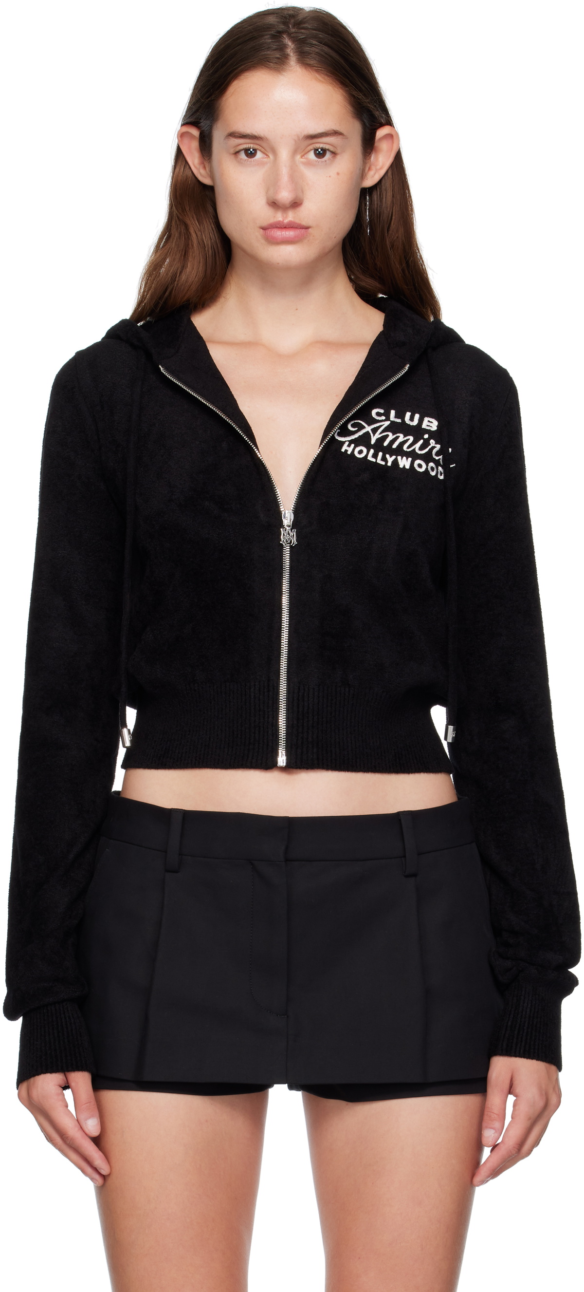 AMIRI Black 'Club AMIRI' Cropped Hoodie