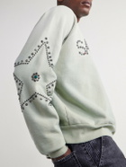 Satoshi Nakamoto - Distressed Studded Cotton-Jersey Sweatshirt - Green