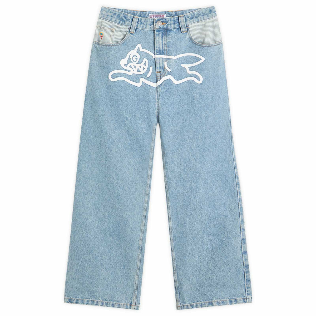 END. x ICECREAM Running Dog Double Scoop Denim Pant in Heavy Wash Blue