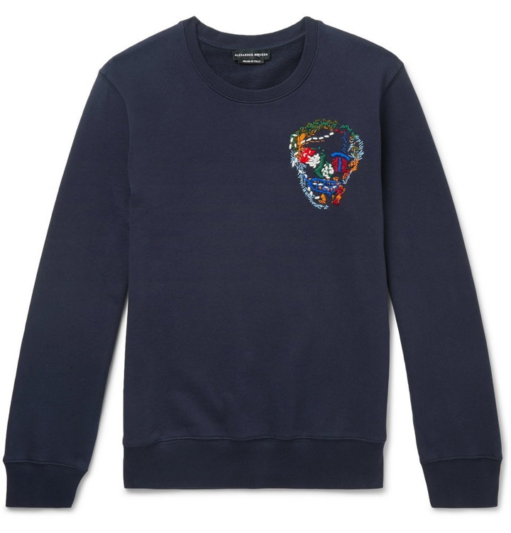 Photo: Alexander McQueen - Embroidered Loopback Cotton-Jersey Sweatshirt - Men - Navy