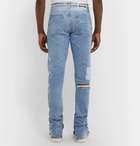 Off-White - EV BRAVADO Slim-Fit Crystal-Embellished Embroidered Distressed Denim Jeans - Blue