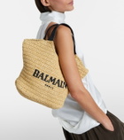 Balmain Logo raffia-effect top-handle bag