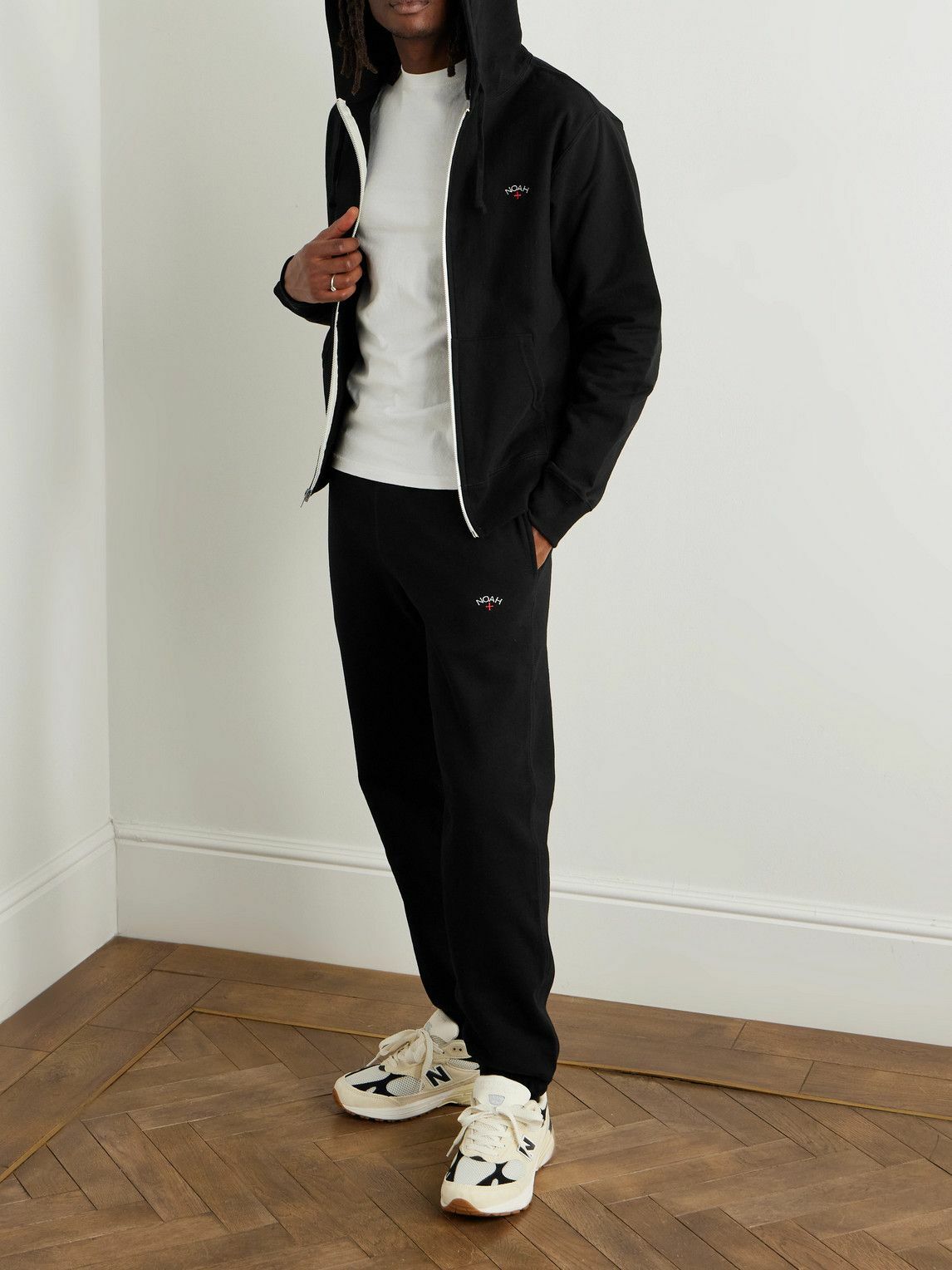 Noah - Logo-Embroidered Cotton-Jersey Zip-Up Hoodie - Black Noah NYC