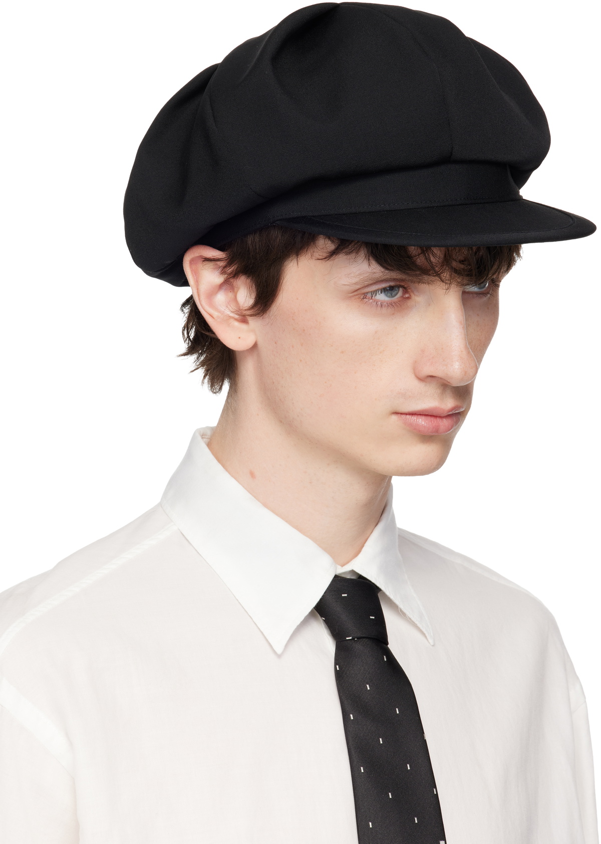 YOHJI YAMAMOTO Black Wool Gabardine Tuck Casquette Cap