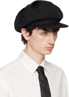 YOHJI YAMAMOTO Black Wool Gabardine Tuck Casquette Cap