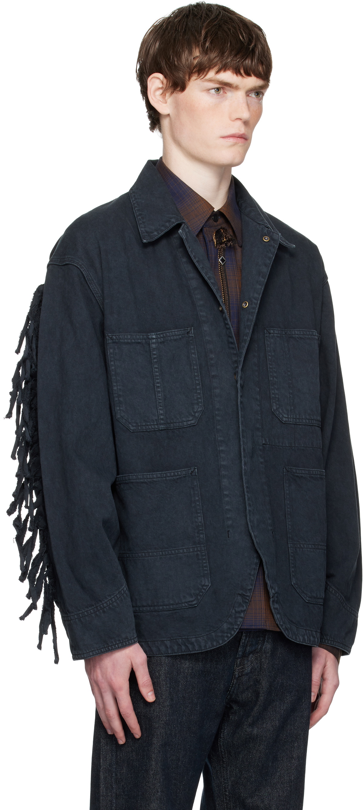 Toga Virilis Black Fringed Denim Jacket