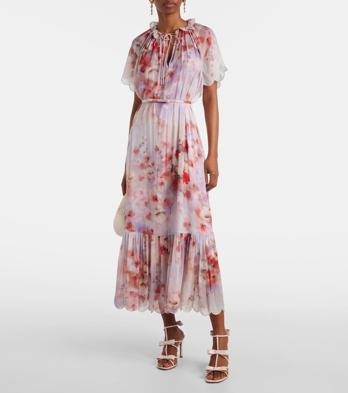 【Zimmermann】Crush floral belted midi dress ZIMMERMANN Crush belted floral-print linen midi dress | NET
