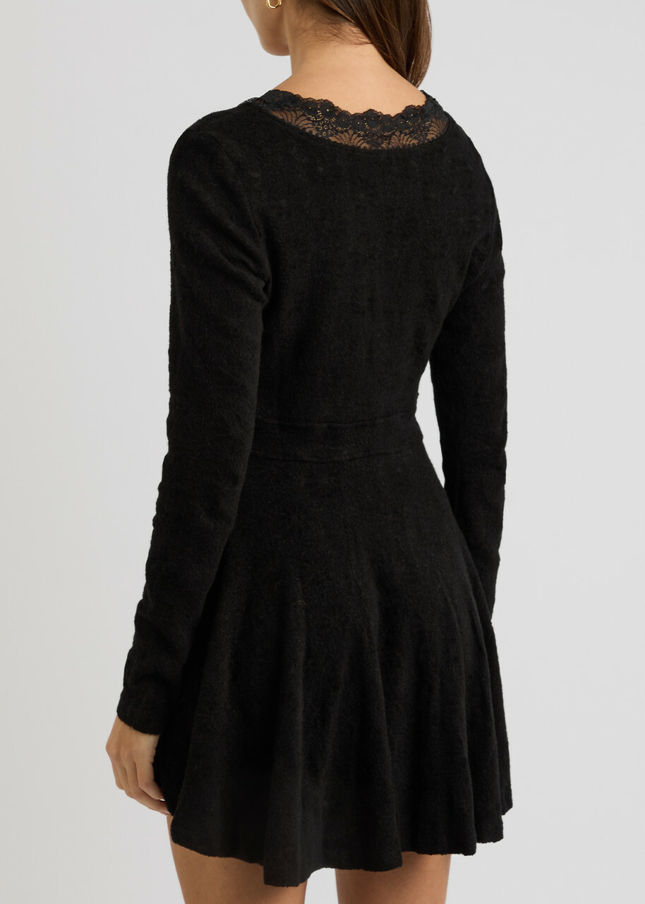 Free People All Yours Bouclé-knit Mini Dress Black