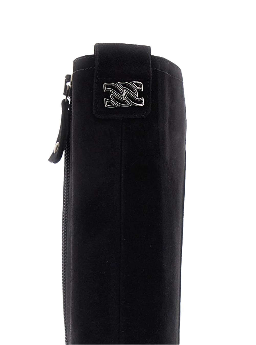 Casadei Black Boots With Zip Closure On The Side And Logo Embroidery On The Rear In Suede Woman