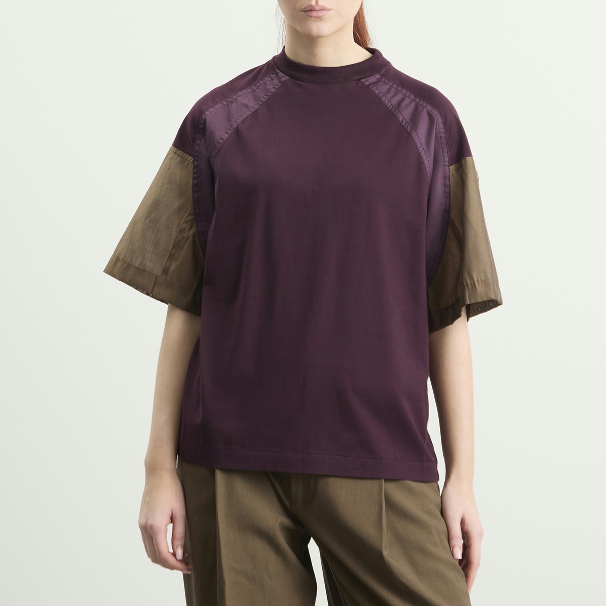 TOGA ARCHIVES Women's TOGA Cotton Taffeta T-Shirt in Dark Red