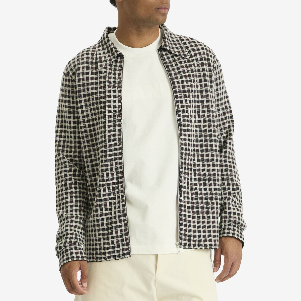 JIL SANDER ウールジップシャツ　44 Jil Sander Men's Wool Check Zip Through in Dark Grey Jil Sander
