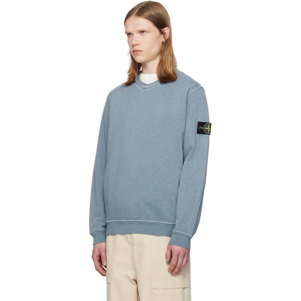 Stone Island Blue 6100034 Malfilé Fleece 'Old' Effect Sweatshirt