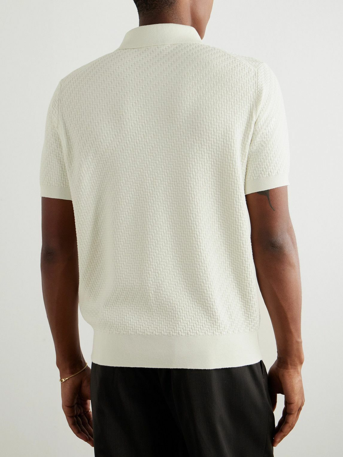 Brioni - Basketweave Cotton, Silk and Cashmere-Blend Polo Shirt - White