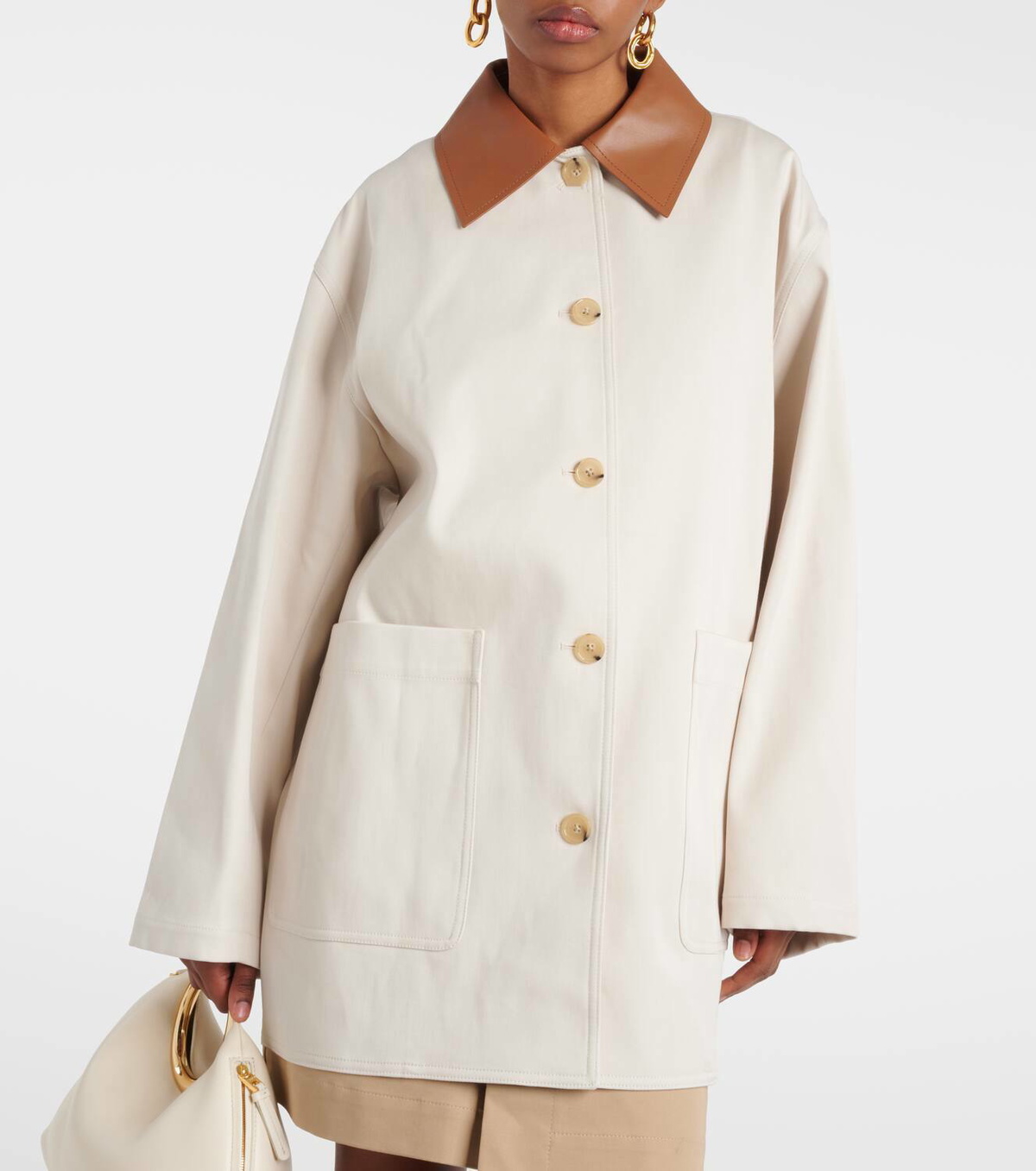 Toteme Leather-trimmed cotton jacket Toteme Toteme Leather-trimmed cotton jacket Toteme