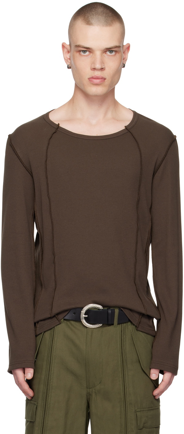 NVRFRGT Brown Crewneck Long Sleeve T-Shirt