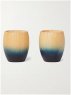 BY JAPAN - AOLA Set of Two Indigo-Dyed Hinoki Cypress Sake Cups - Blue