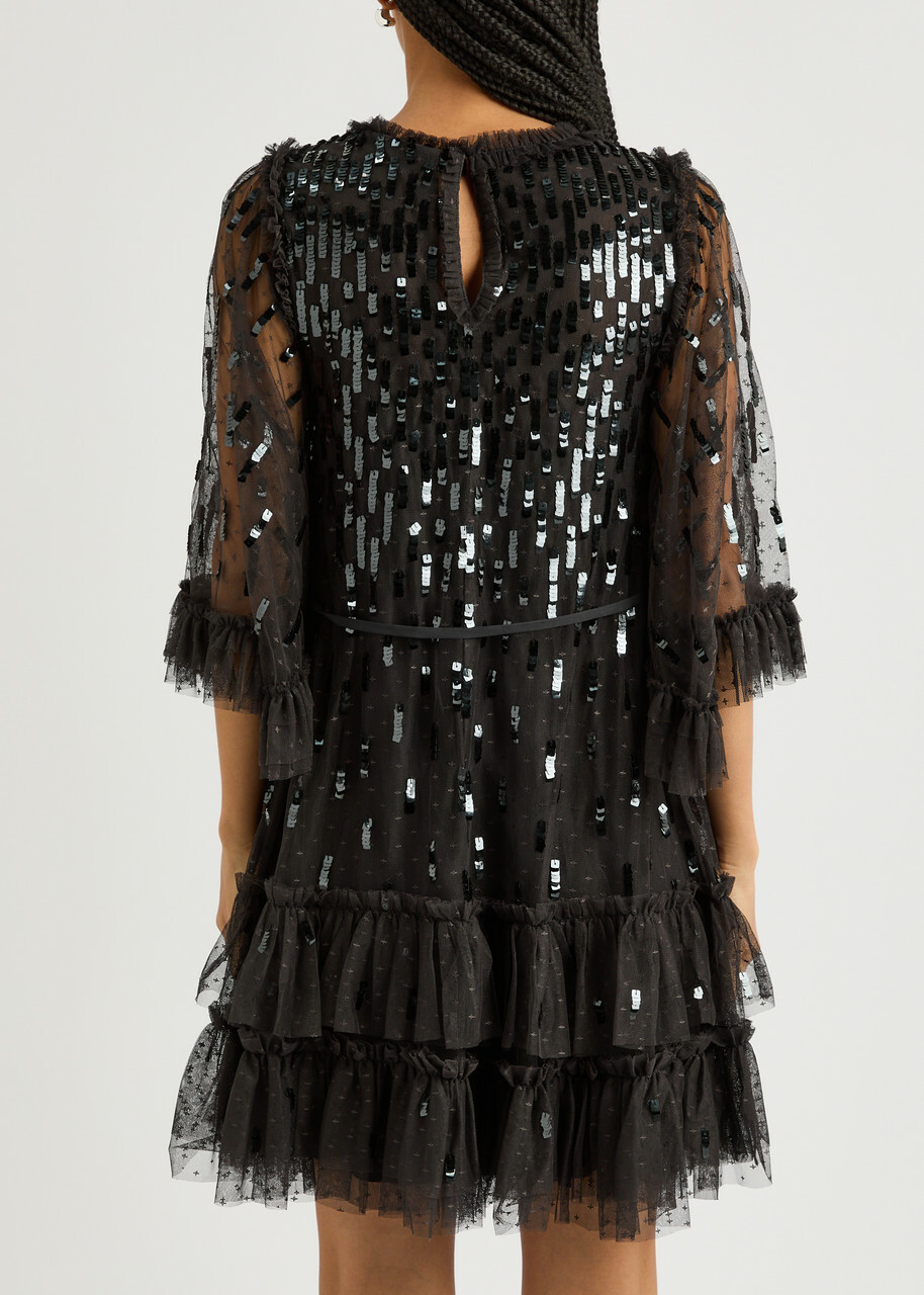Needle & Thread Sequin Dash Embellished Tulle Mini Dress Black Needle &  Thread