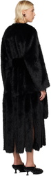 Simone Rocha Black Belted Faux Fur Long Multi Slit Coat