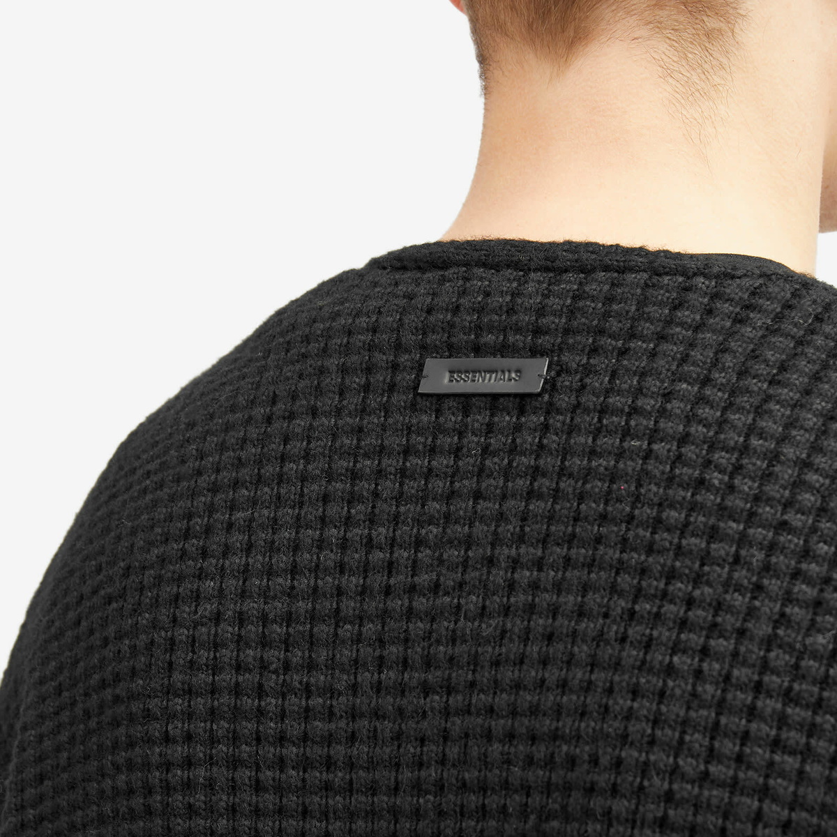 Fear of God ESSENTIALS Men's Heavy Waffle Cardigan in Black Fear